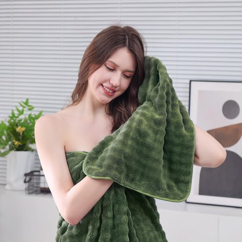 KBY Bath Towels Set 6 Piece 40x80 Inches,2 Extra Large Bath Sheets 2 Hand Towels 2 Washcloths,Highly Absorbent Quick Dry Microfiber,Ultra Soft Towel Set for Bathroom,Spa,Gym, Hotel (Olive Green)