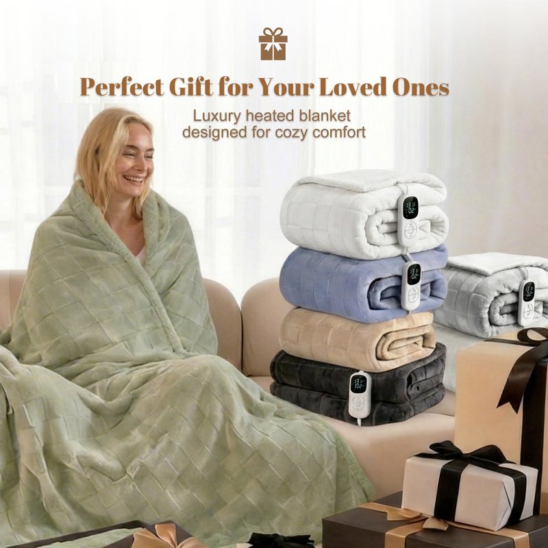 IUUI Heated Blanket Electric Throw Checkered- 50x60 Inches Soft Flannel Heating Blanket,Fast Heating Blanket 6 Heating Levels & 2 Hours Auto Off ETL Certification, Gifts for Women (Sage Green, Throw)