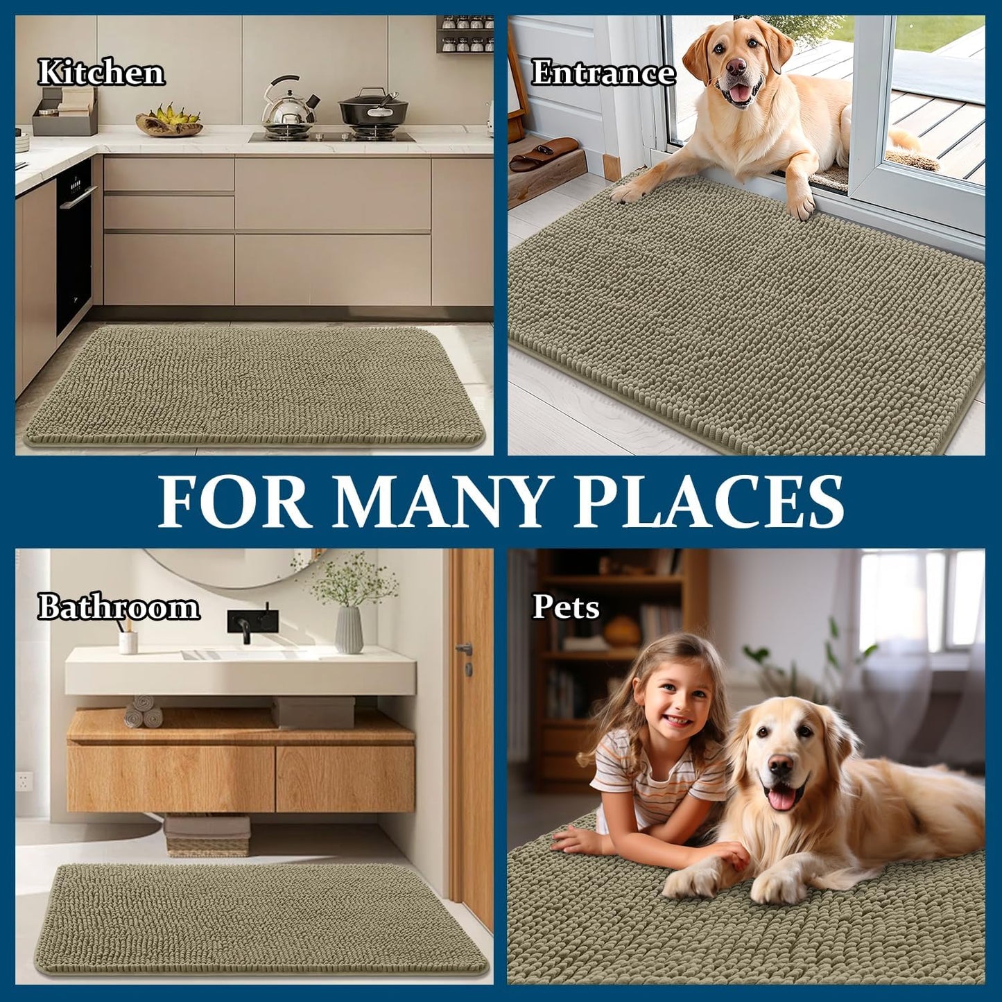 OLANLY Dog Door Mat - Absorbent Non-Slip Washable Doormat for Muddy Paws | 47x20 Warm Taupe
