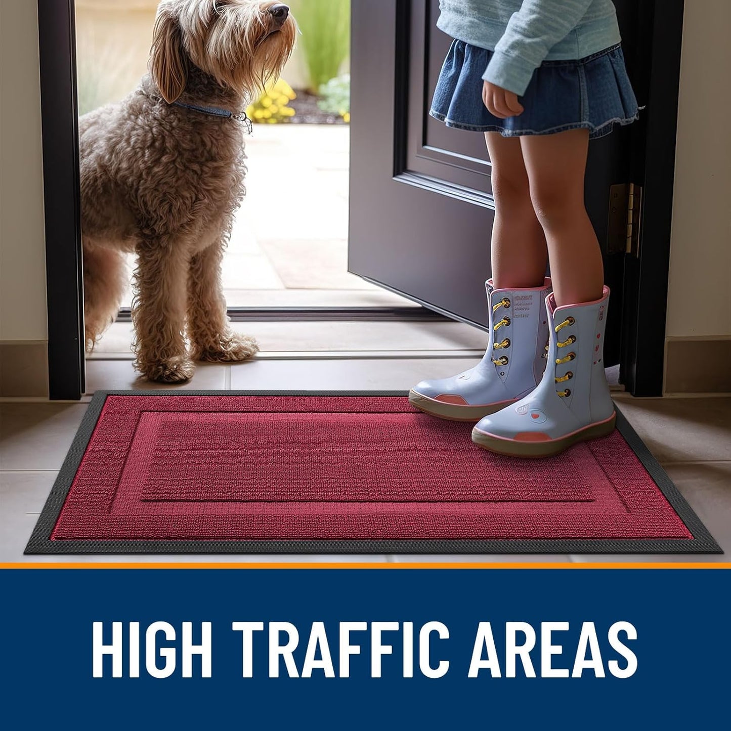 OLANLY Waterproof Front Door Mat - All-Season Indoor/Outdoor Doormat, Easy Clean, Burgundy 29.5x17