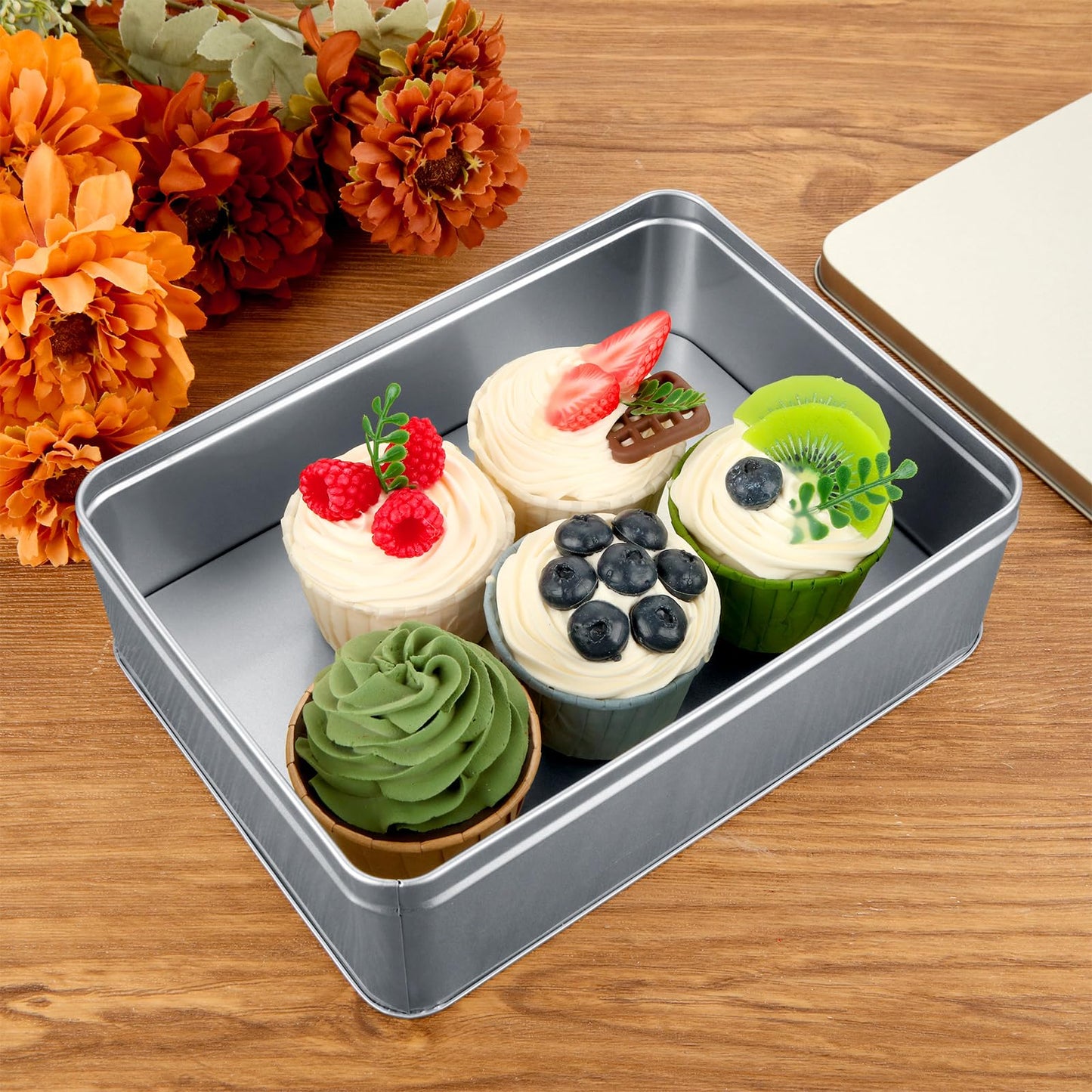 2Pcs Metal Tin Box, 8.6”x 6.3”x 2.5”Rectangular Empty Tin Box Containers with Lids, Large Tinplate Containers for Home Organizer, Gifts, Cookies, Pencil Case, Car Keys, Craft Storage, Silver Tone