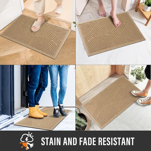 HIYARD Sturdy Front Door Mat - Absorbent, Non-Slip, Stain Resistant | 36x24 Beige Indoor/Outdoor Mat
