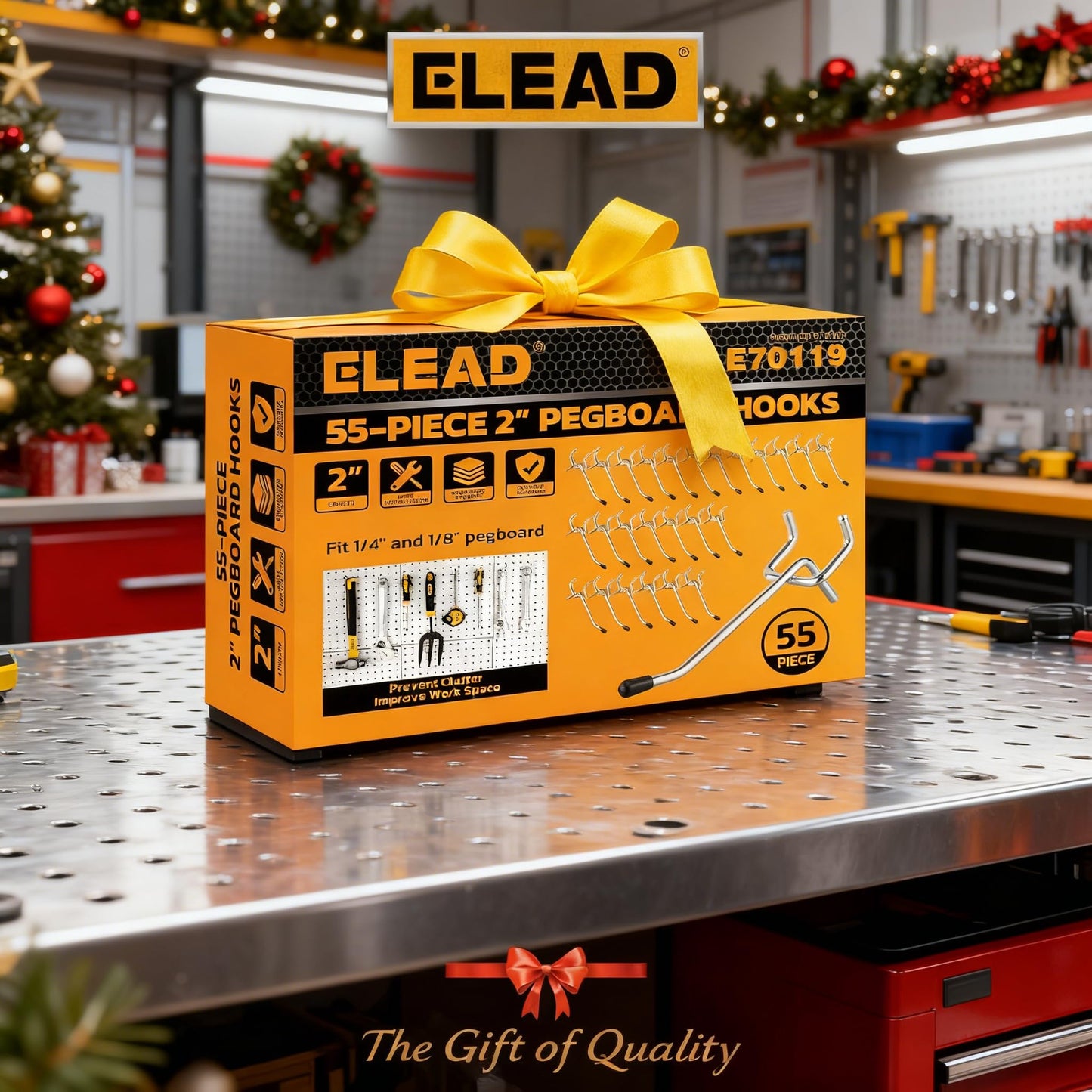 ELEAD 55-Piece 2 Inch Pegboard Hooks, Heavy Duty Peg Board Organizer Accessories, Peg Board Tool Hangers Fit for 1/4" and 1/8" Pegboard Hanging Tools Garage, Workshop, and Craft Storage