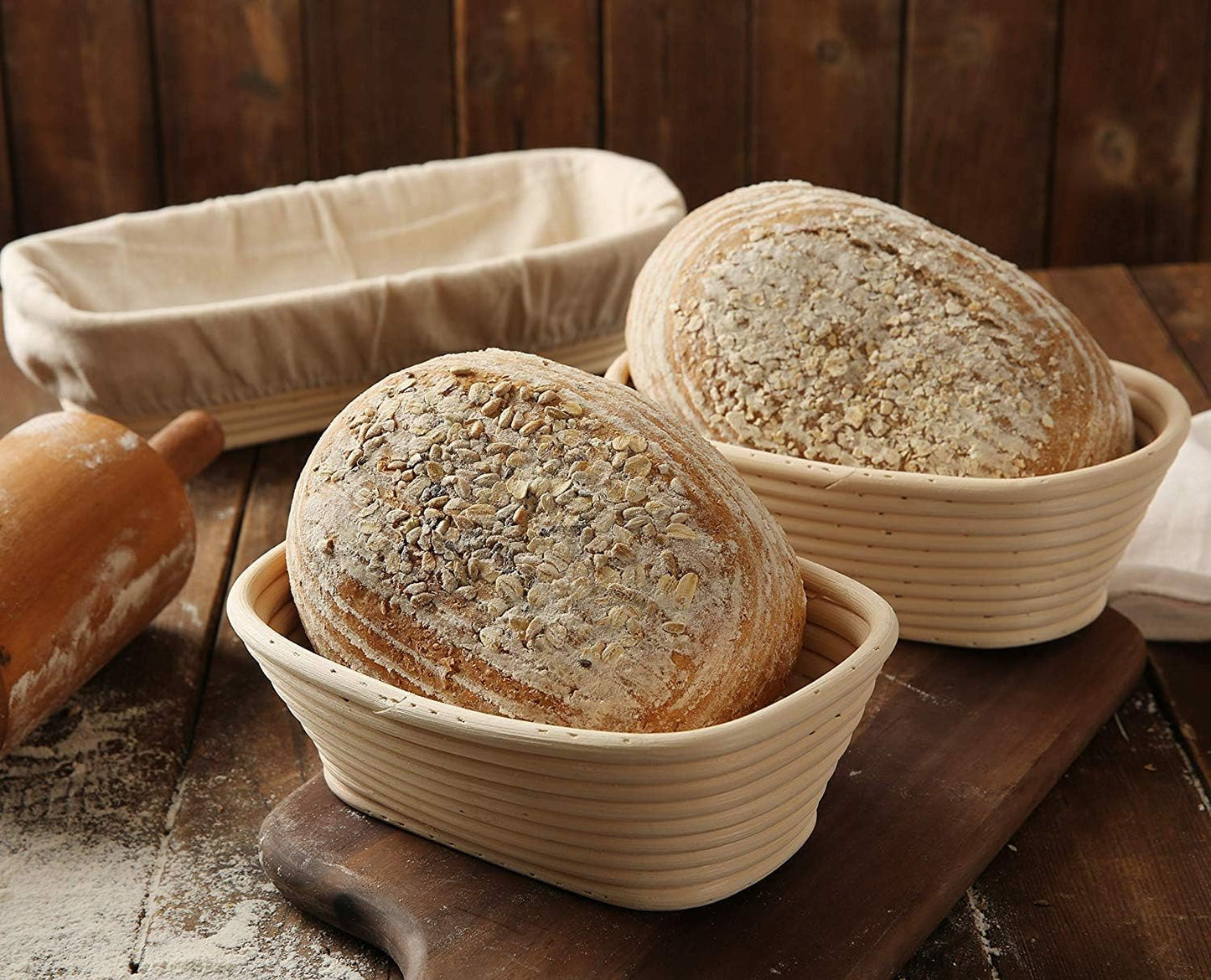 BetterJonny 9 inch Rectangle Banneton Bread Proofing Basket, Rattan + Liner Combo for Bakers