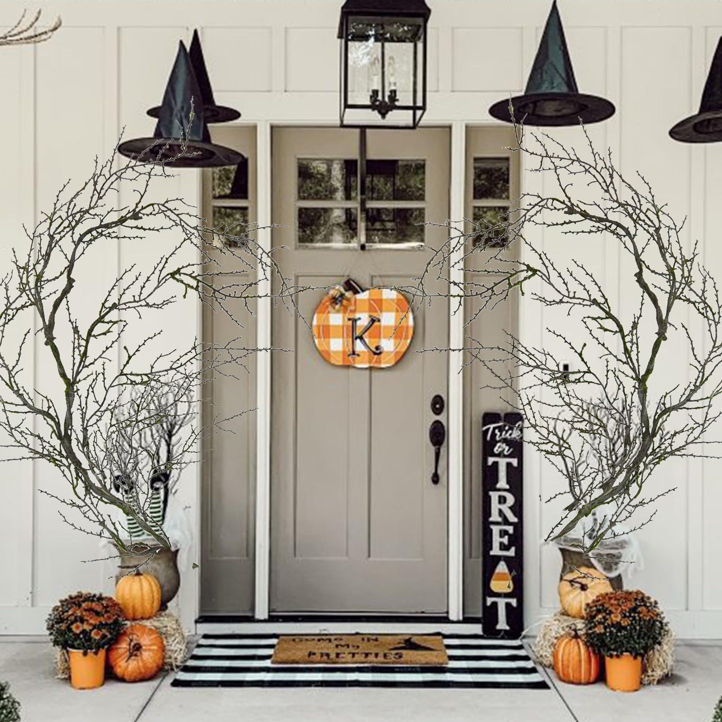 74.8inch Long Malleable Black Halloween Tree Weeping Branches Twigs Greenery Garland Hanging Moss Faux Ghost Grape Vine for Haunted Forest Outdoor Mantel Fireplace Porch Arch Stairway Yules Decor (2)