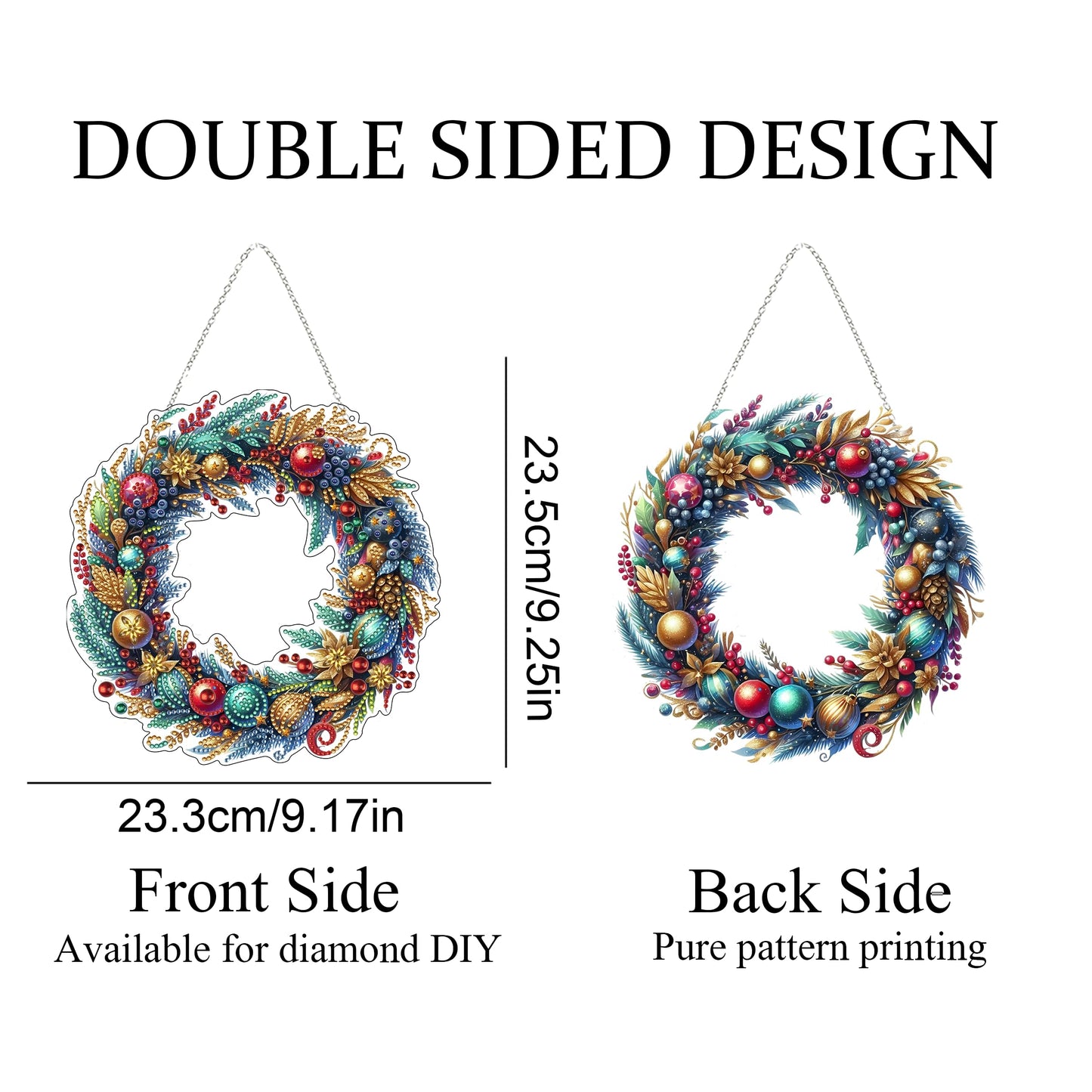 JJFox Diamond Art Hanging Kit for Adult,Special Shaped Rhinestone,DIY Acrylic Diamond Art Painting Window Pendants Home Garden Wall Hanging Kits Hanging Ornament,Double Sided (Christmas wreath2)