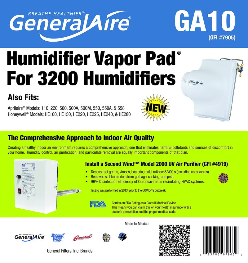 GeneralAire GA10 Vapor Pad 3200 Humidifier; GFI #7905; Compatible with Aprilaire and Honeywell Models