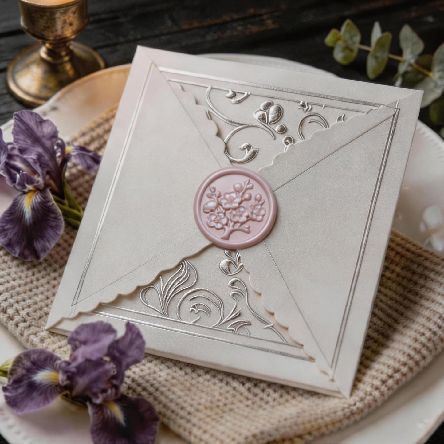 Mceal Wax Seal Stickers - 50 Pcs Plum Blossom Celadon Blue 3D Embossed Stickers with Strong Adhesive 30mm/1.18Inches Diameter for Invitation Gift Wrapping Christmas Holiday