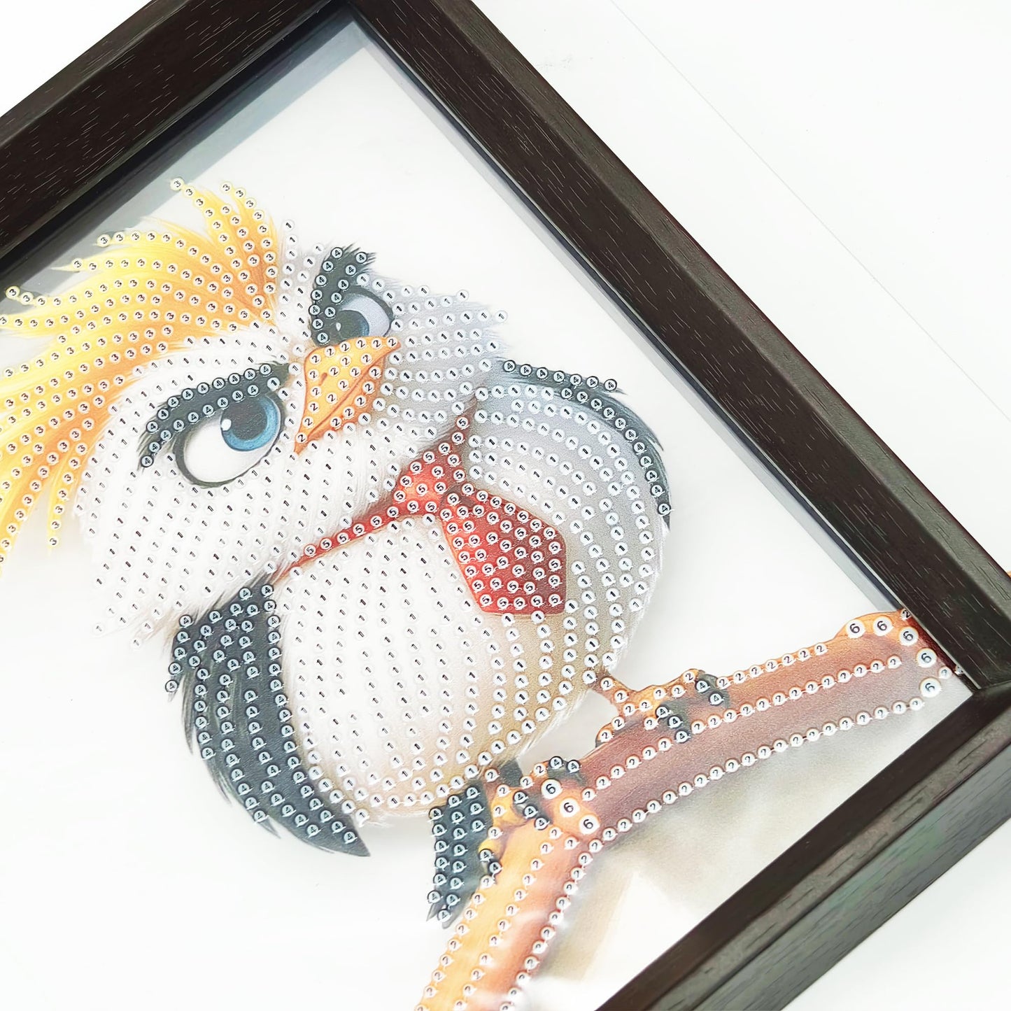 Eiflow Tabletop Diamond Art with Black Wood Frame, Desktop Diamonds Painting Kit for Adults Bird, DIY Acrylic Gem Art Painting on Stand Board Kit