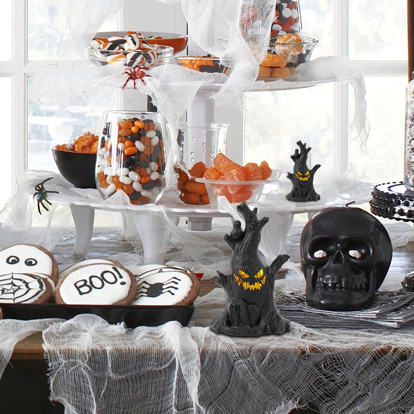 Lifnatty Halloween Tree Lights Decorations 2 Pack – Haunted Tree with Glowing Eyes, Battery Operated Halloween Tabletop Decorations for Home, Mantel, Party & Indoor Haunted House Decor