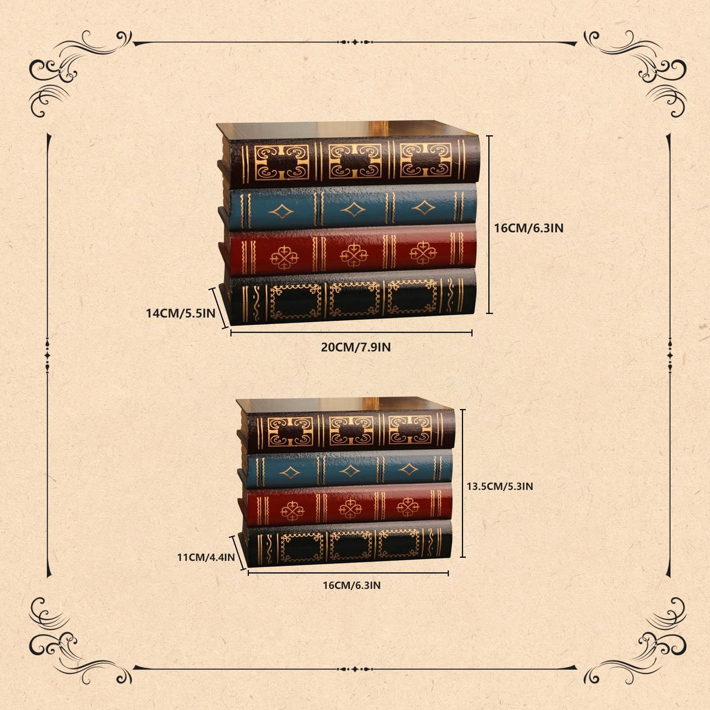 Blanc 2 Pcs Classic Brown Wooden False Book Box Storage Box, 7.87 x 6.3 x 5.51 inches, 1 kg Capacity Each, 2 Count