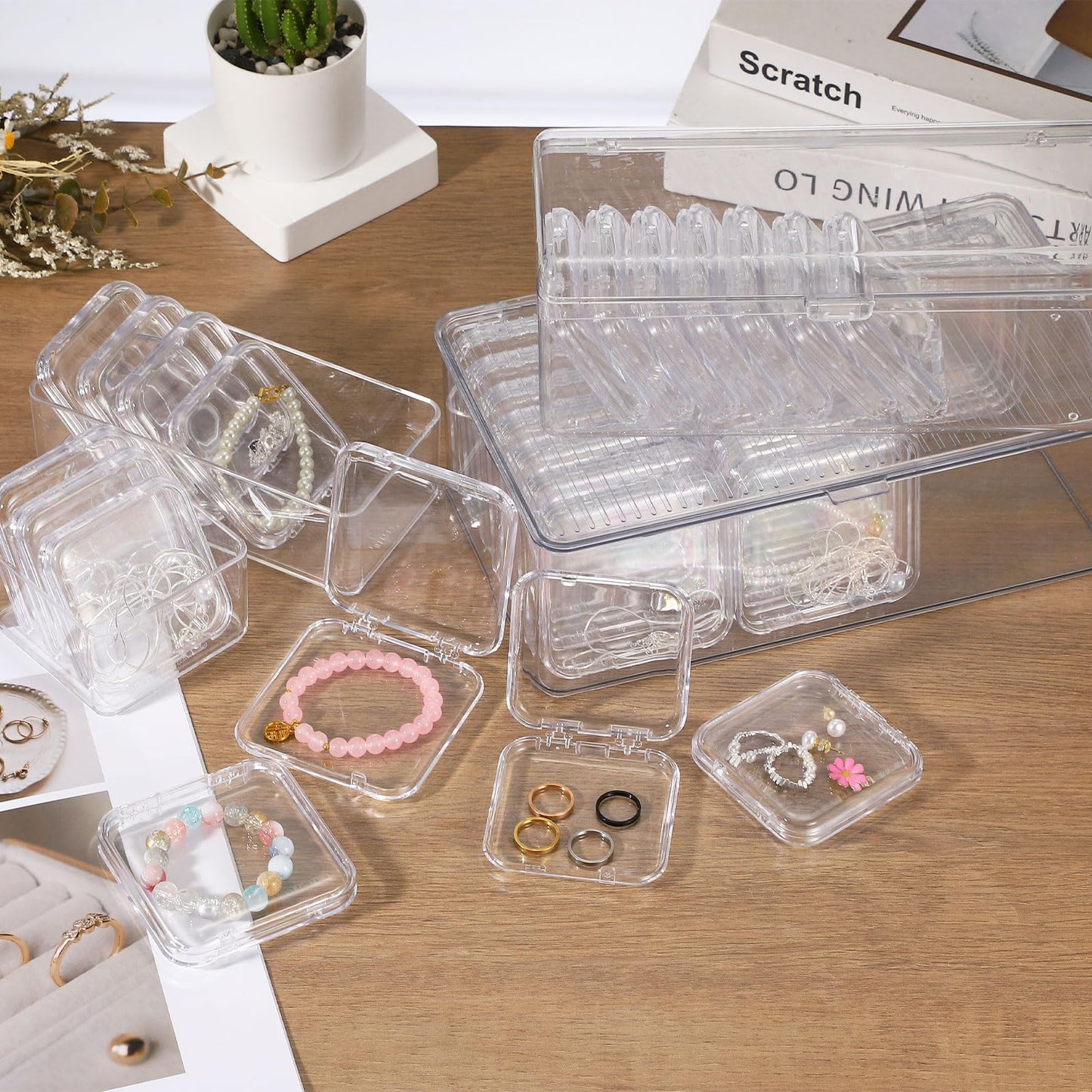 YELARXI Acrylic Jewelry Box Organizer, Bead Organizer with 12Pcs Small Boxes Clear Bead Storage Portable - Fitting for (Travel/DIY Jewelry/Earrings) 1Set & 9.5"x4"x4" & Transparent