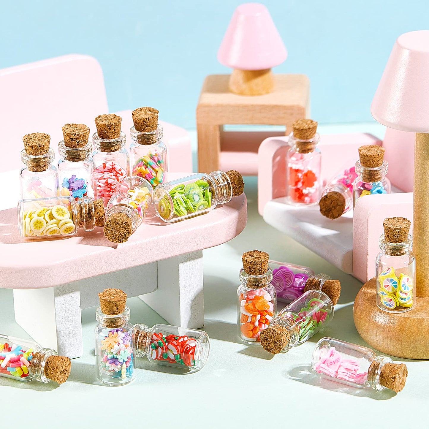 Sumind Cute Miniature House Food Jar Resin Bottle 1:12 Mini Fruit Simulation Scene Candy Snack Model Party House Kitchen Decoration for Houses(Candy,50 Pcs)