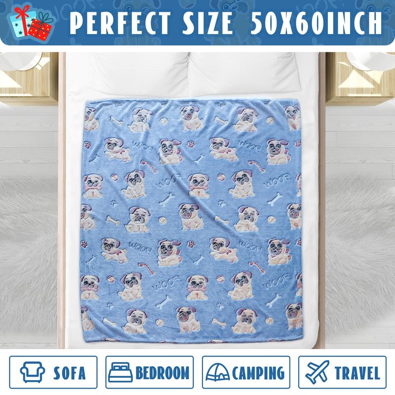 ORDM Glow in The Dark Blanket Dog Pattern Blankets Pug Gifts for Pug Lovers Doggy Throw Blanket Fleece for Kids Adults