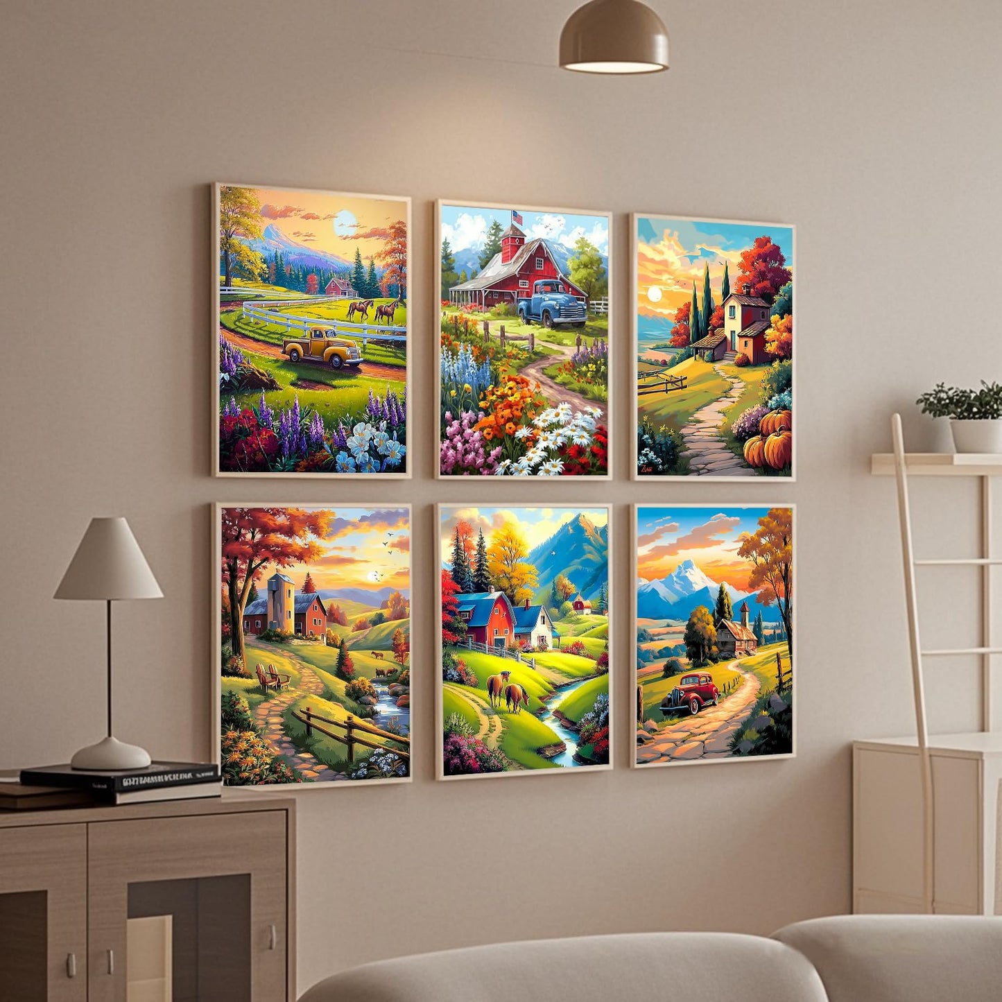Leatrice Fall Diamond Painting Kits for Adults 5D Diamond Art Kits Gem Dots Paintings Full Drill Beginners Women DIY for Home Wall Decor 11.8x15.7 Inches Landscape 6 Pack