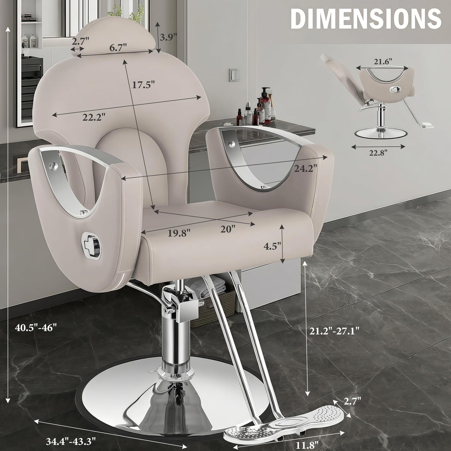 Tythical Reclining Salon Chair, Hydraulic Barber Styling Chair for Hair Stylist, 360 ° Swivel Hair Braiding Hairdresser Chairs, Height Adjustable Spa Beauty Equipment for Barbershop, Grey Silver