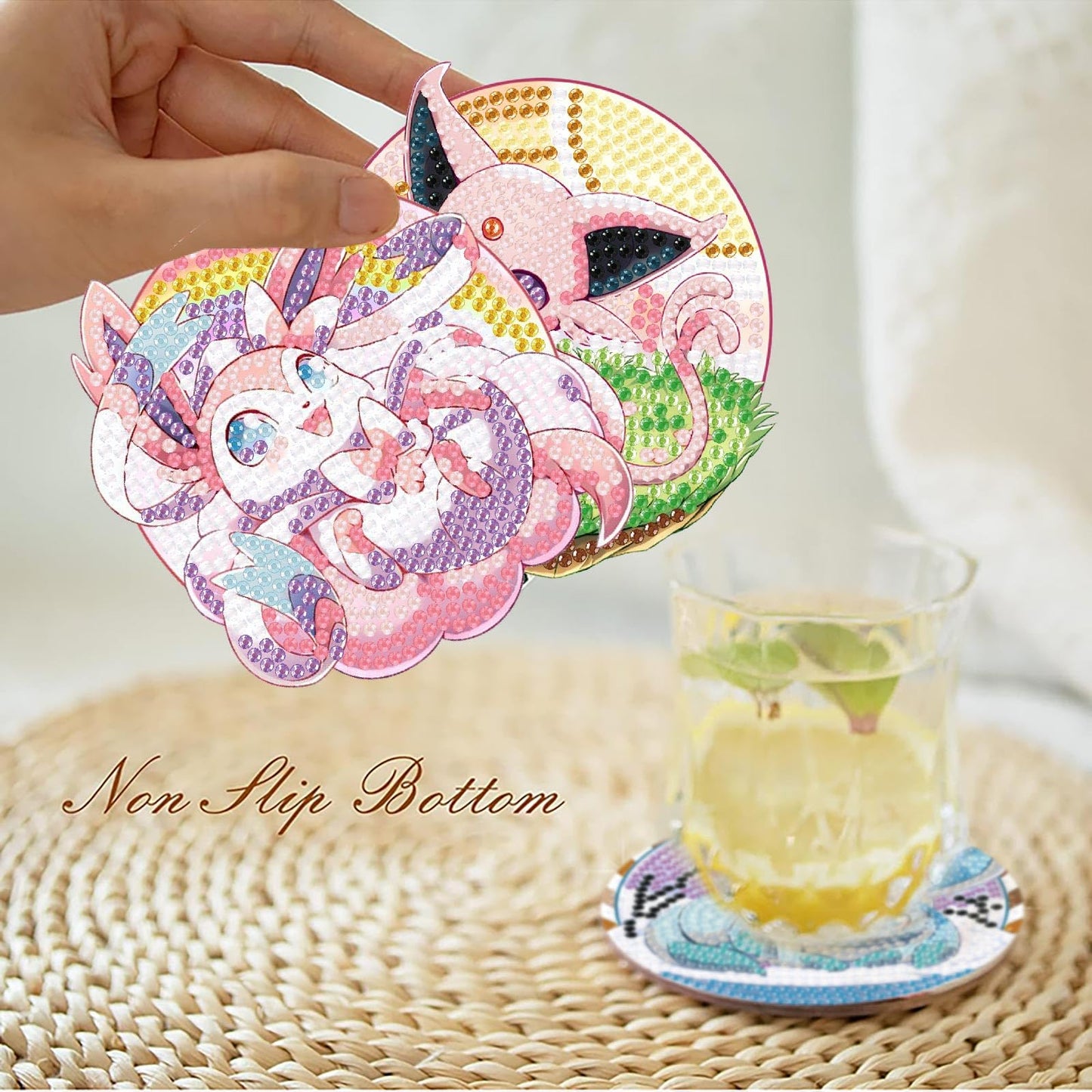 LWZAYS Diamond Painting Coasters Kits, 8 Pack Cartoon Diamond Art Coasters with Holder, Crafts Kits for DIY Coasters, Diamond Art Coasters