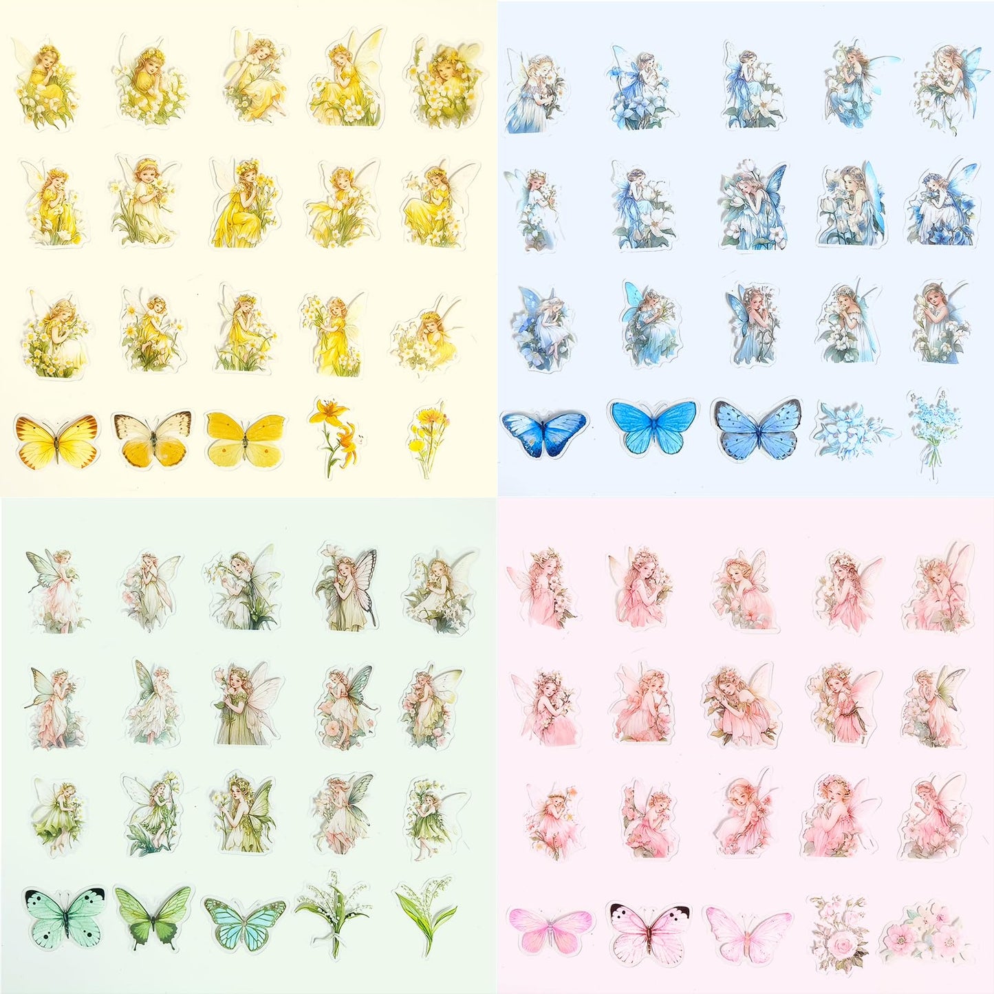 Ychsring Angel Fairy Stickers Set - 160 Pcs Clear PET Fairy Stickers for Scrapbook, Journal, Junk Journal, Collage - Waterproof Transparent for Resin, Craft & Scrapbook Supplies
