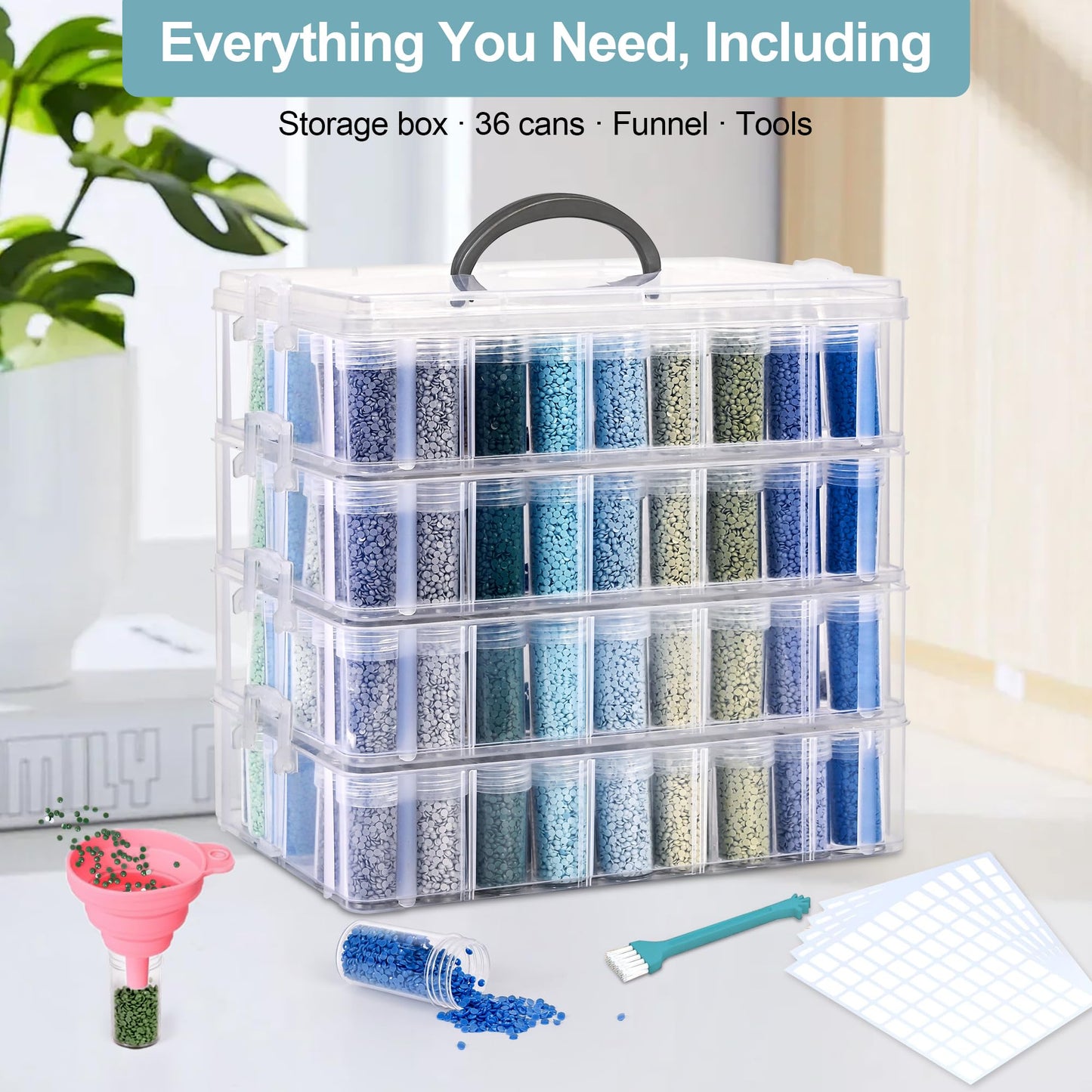 MERATIA Diamond Painting Storage Container, 4-Tier Bead Organizer Box with 200 Slots, Stackable Crafts Organizers for DIY Diamond Art Accessories Craft Jewelry Bead Storage