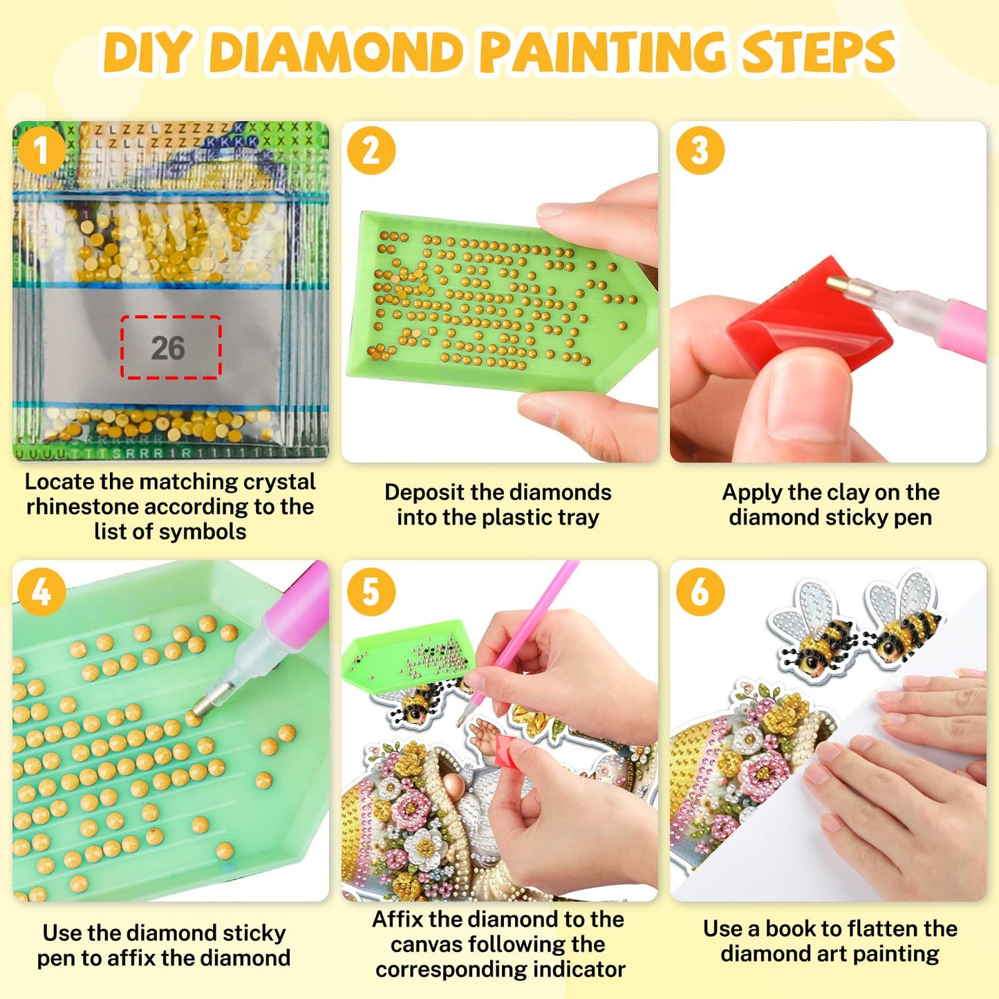 Bowetile Gnome Diamond Art Hanging Kits for Adults, 5D Special Shape Bee Diamond Painting Flowers Pendant Kits, Gem Art Suncatchers Painting Window Ornament for Home Garden Wall Decor