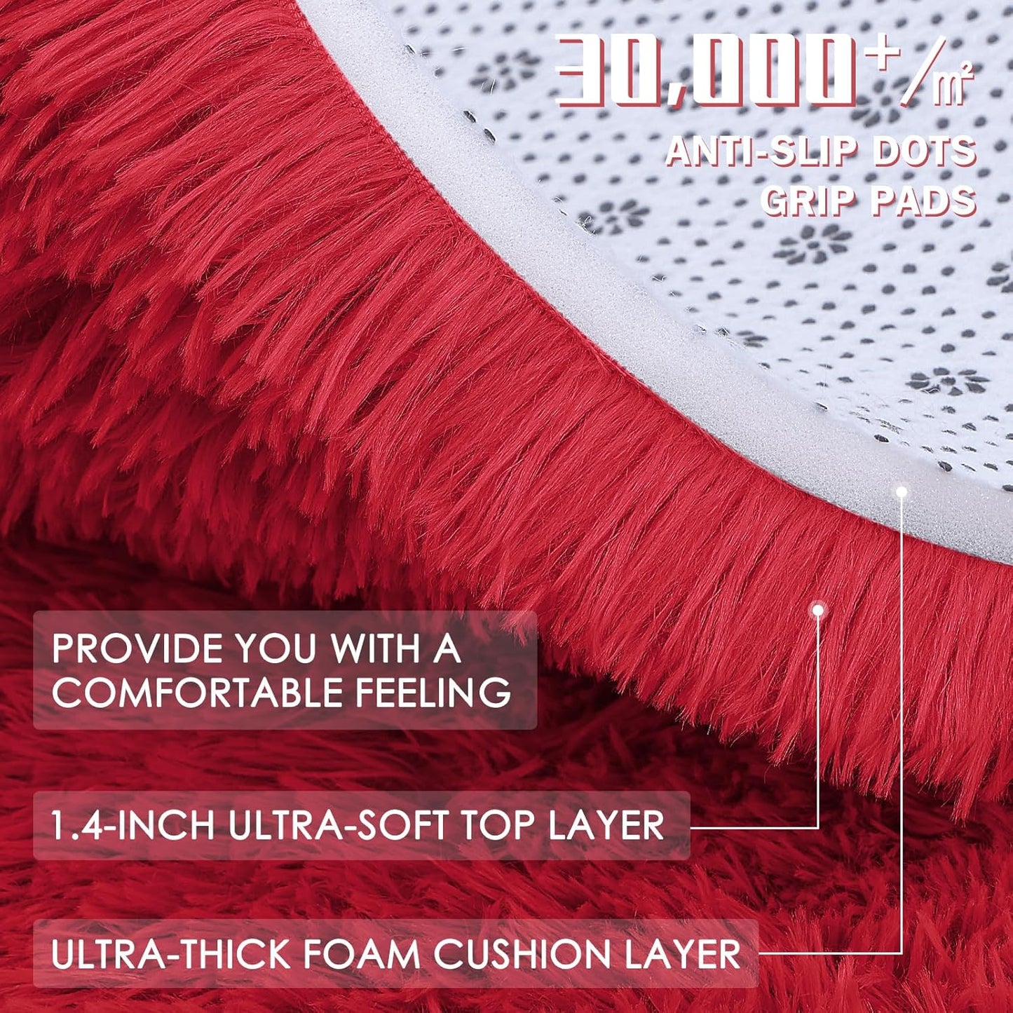 OLANLY Area Rugs - Soft Fluffy Shaggy Carpet for Living Room & Bedroom | Machine Washable 4x5.9 ft, Red