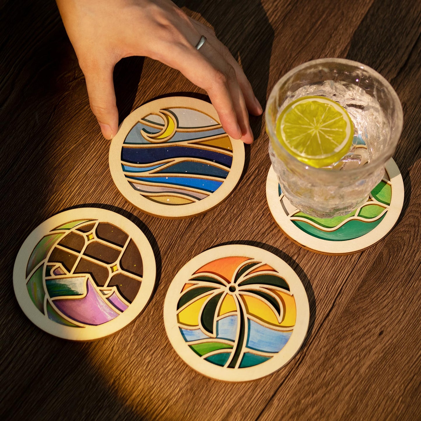 Temlum Wooden Coasters Painting Kit, Paint You Own Coaster Wooden Painting Craft Kit for Adults and Beginners Art Craft Supplies (Landscape)