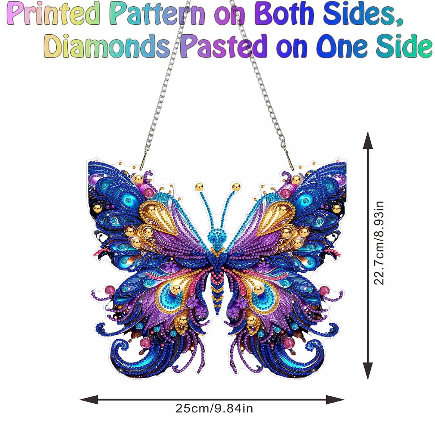 Butterfly Hanging Diamond Art Kits for Adults Pendant Butterfly, Special Shaped Crystal DIY Diamond Painting Kit, Acrylic Board Flower Pendants Double Sided, Home Decor
