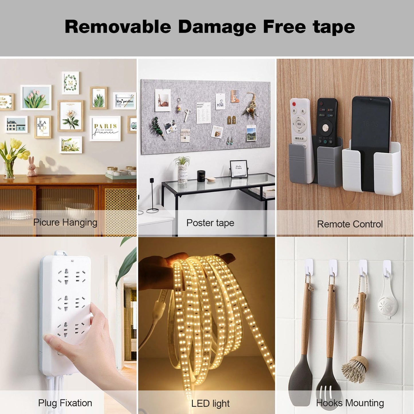 Hasaky Removable Double Sided Tape 18ft, Picutre Hanging Strips Damage Free,Heavy Duty Mounting Tape Wall Adhesive Strips for Poster Carpet Rug Art Craft Scrapbook