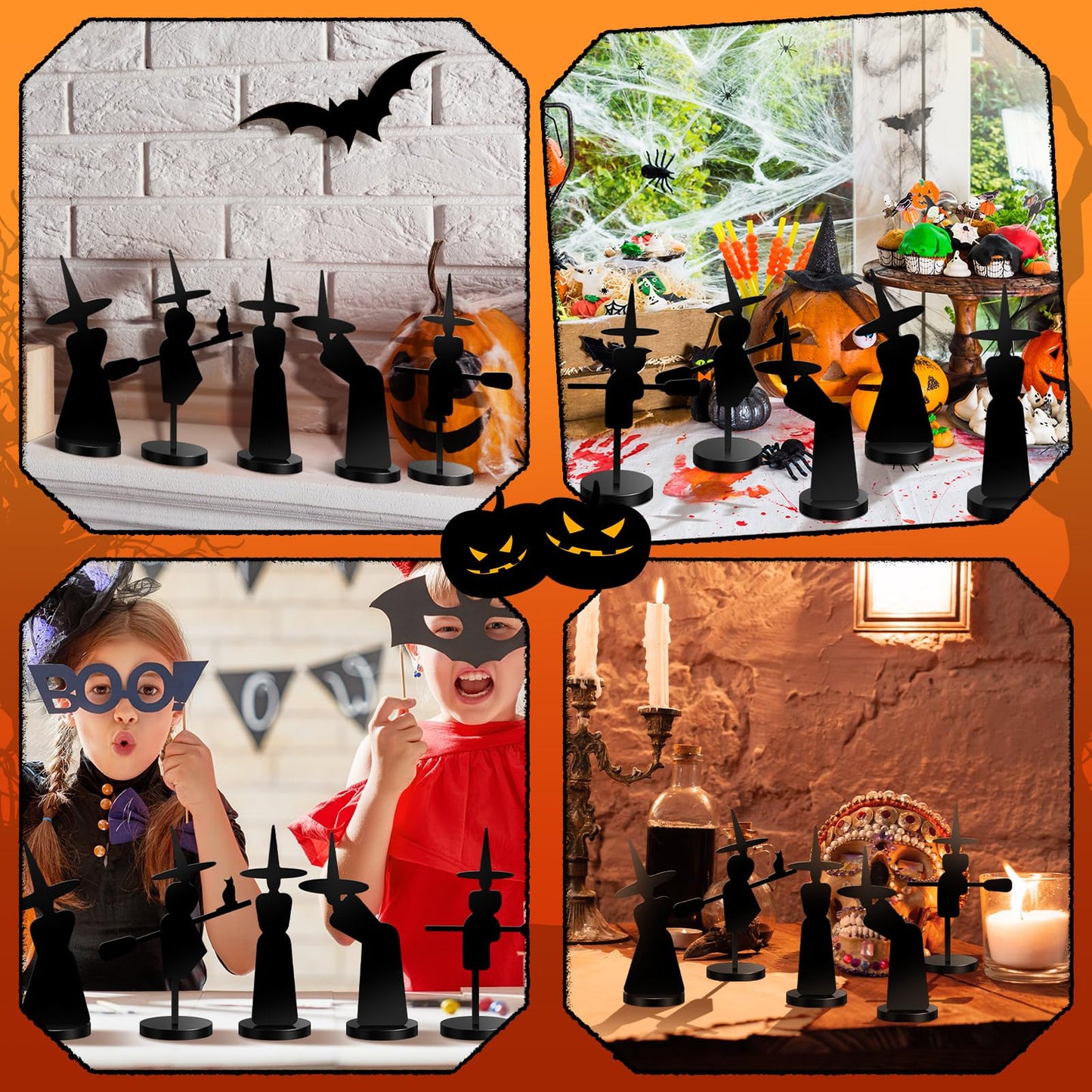 Burbell 5 Pcs Halloween Decorations Indoor Halloween Witch Figurines Set Black Metal Halloween Witches Decor Stylish Witch Scene Figurine Standing Decor for Witch Sabbath Home Table Shelf