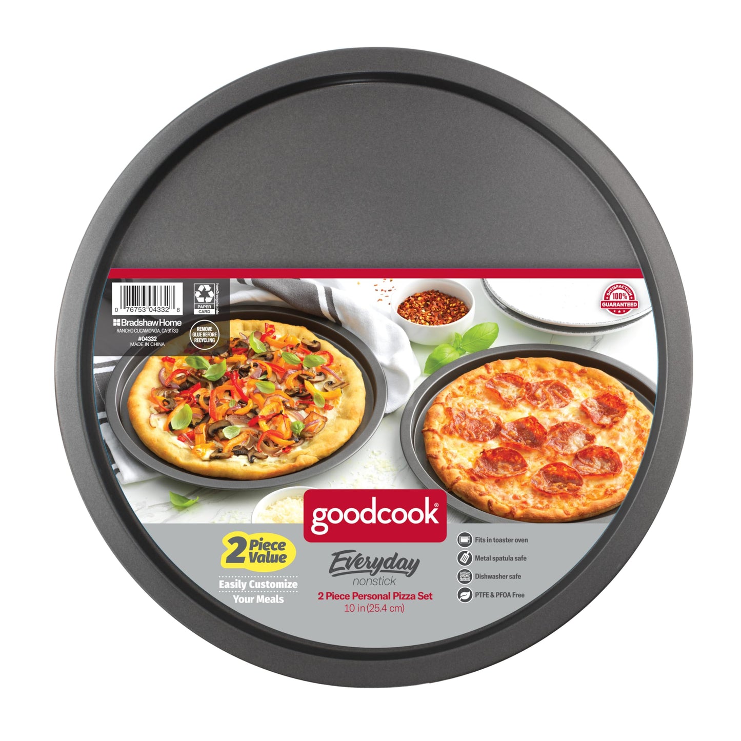 GoodCook Everyday Personal Pizza Pans 10-Inch Nonstick Scratch-Resistant Steel, Set of 2, Gray