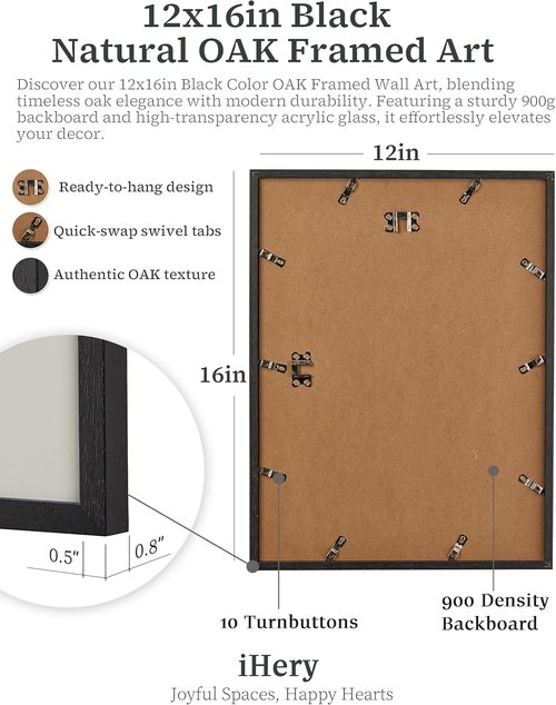 iHery Premium Natural Black Oak Wood Framed Wall Art - Retro Woman Canvas Decor 12x16in | Perfect for Dorms & Living Rooms