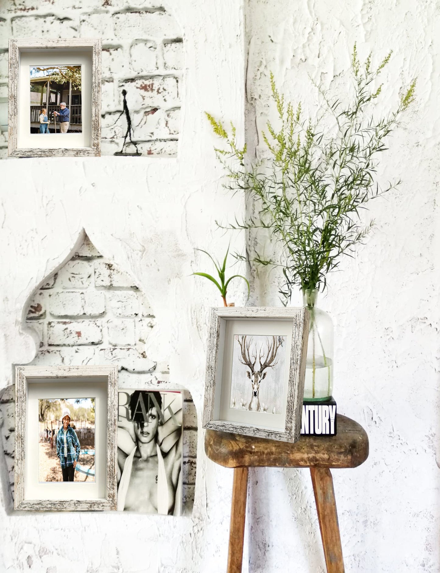 Houstimi Wooden Farmhouse 5x7 Shadow Box Frame Small Shadow Box Display Case Glass Surface Internal Depth 0.6 inch for Wall or Tabletop(White,4 Pack)