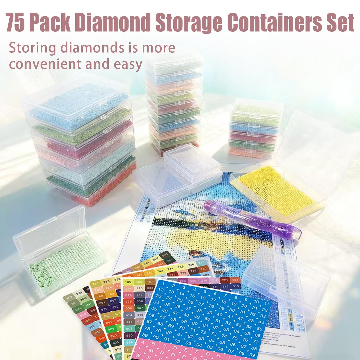 Qlonry 80Pcs Upgrade Diamond Art Storage Trays Convex Point Bottom Design Diamond Painting Trays with Lids 2-in-1 Diamond Art Accessories for DIY Gift