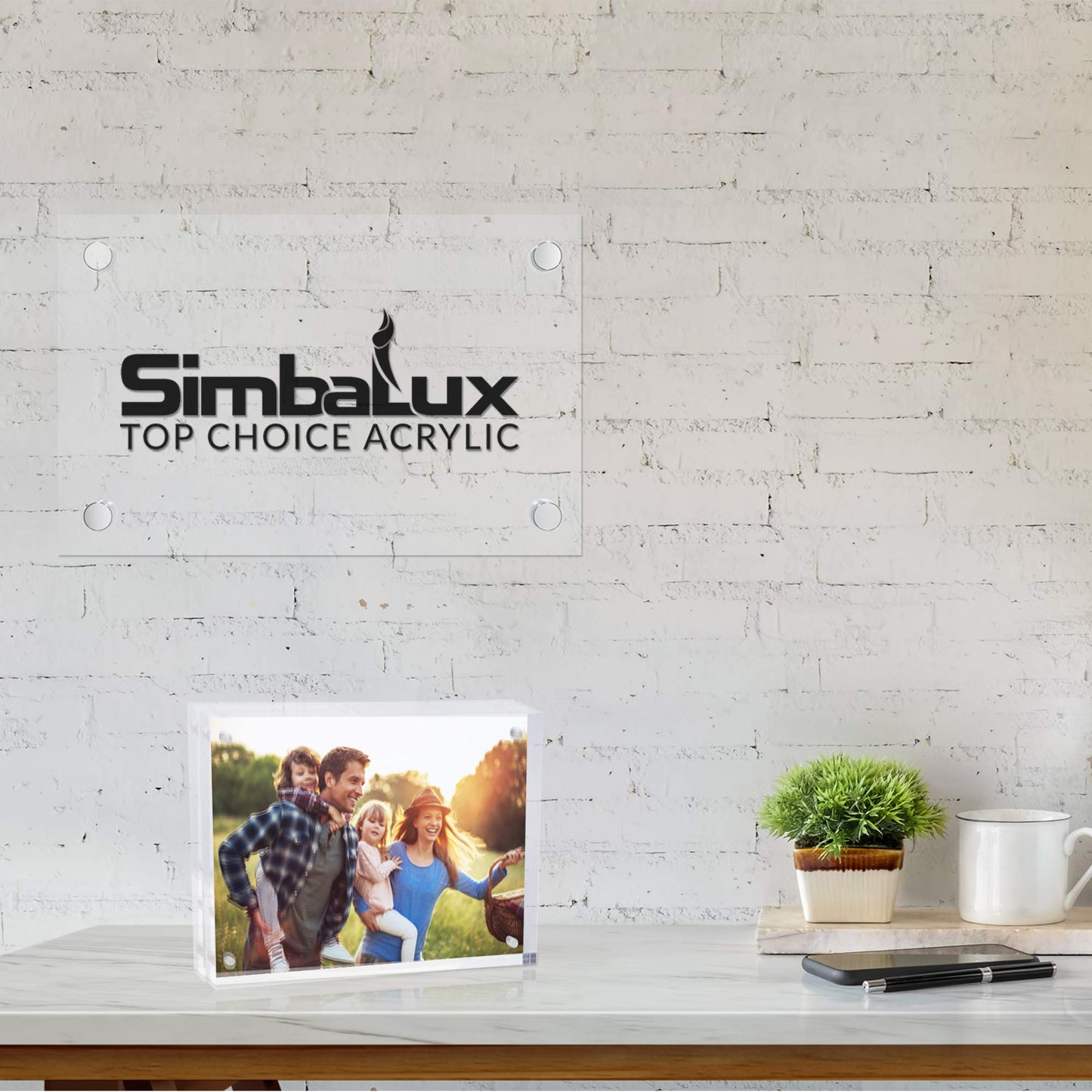 SimbaLux Magnetic Acrylic Picture Photo Frame 5x7 inches (3 Pack), Clear Glass Like, Double Sided Frameless Desktop Floating Display, Free Standing, Easy to Change