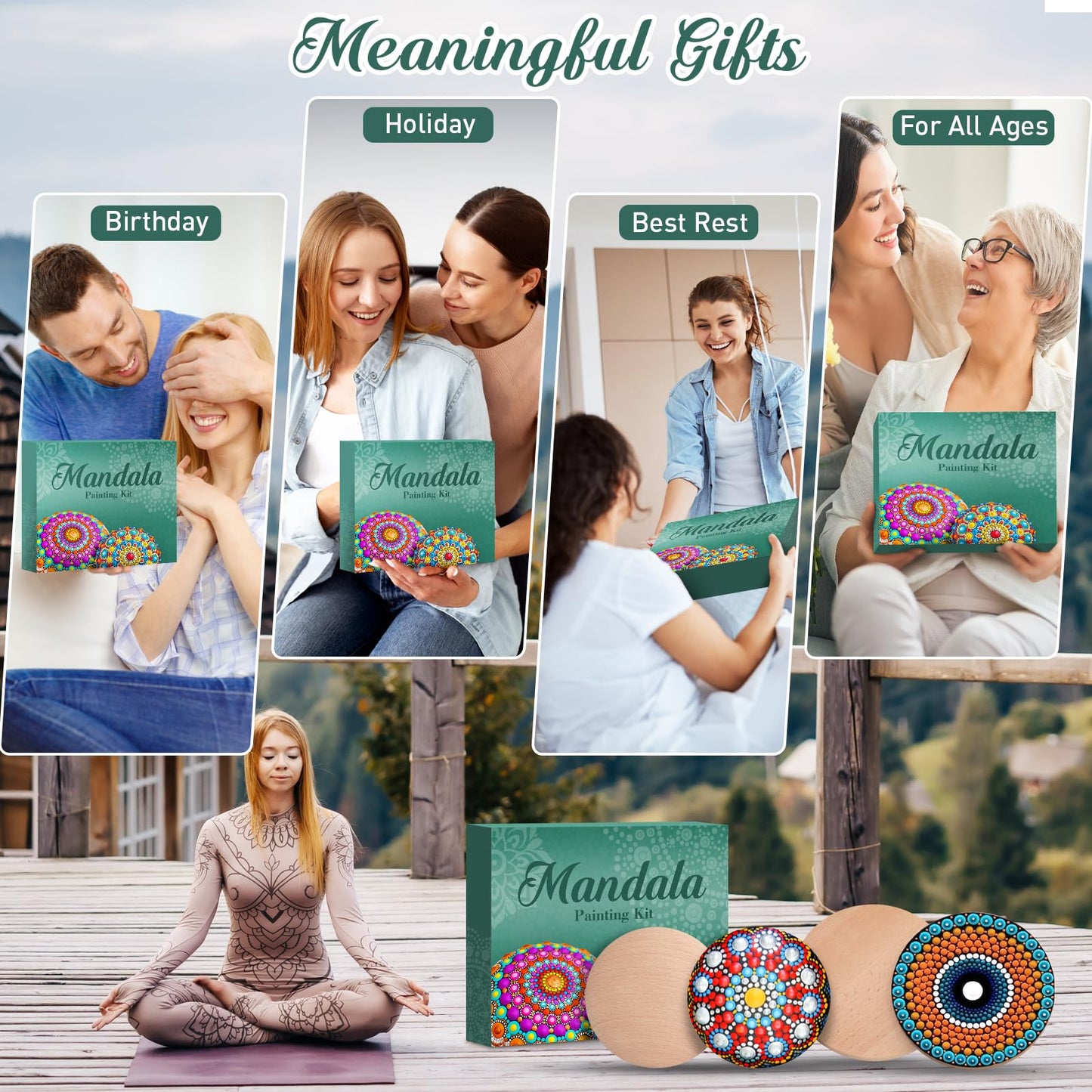 Mandala Rock Painting Kit - Mandala Dotting Tools for Painting - Including Large Wooden Rocks, Acrylic Paints, Stencils, Painting Tools, Manual, Arts Crafts Kit for Adults, Gifts for Women/Mom