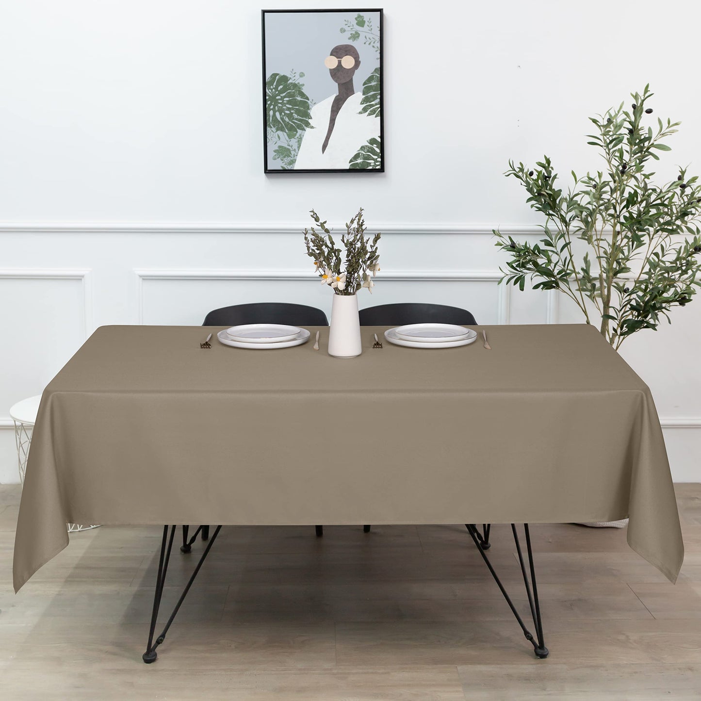 sancua Square Tablecloth - 70 x 70 Inch - Stain and Wrinkle Resistant Washable Polyester Table Cloth, Decorative Fabric Table Cover for Dining Tables, Buffet Parties and Camping, Taupe