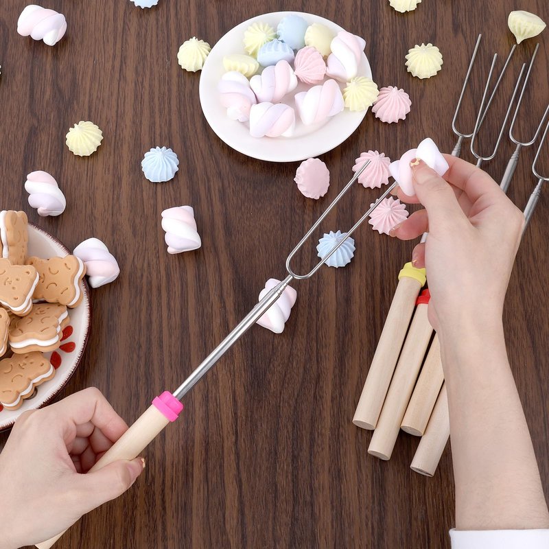 10 Pack Smores Sticks, 32 Inch Marshmallow Roasting Sticks for Fire Pit, Extendable Roasting Skewers with Bag, Hot Dog Fork, Smores Kit for Campfire Camping Essentials
