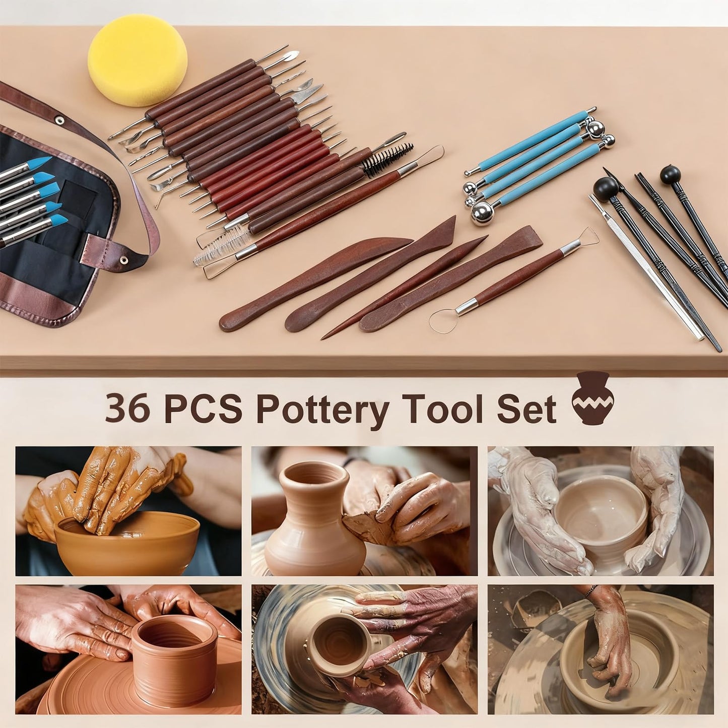 36 PCS Clay Tools Kit, Polymer & Air Dry Clay Sculpting Tools Set, Pottery Tools for Stippling, Carving, Molding, Shaping, Drawing and Dotting for Crafts and Art Projects