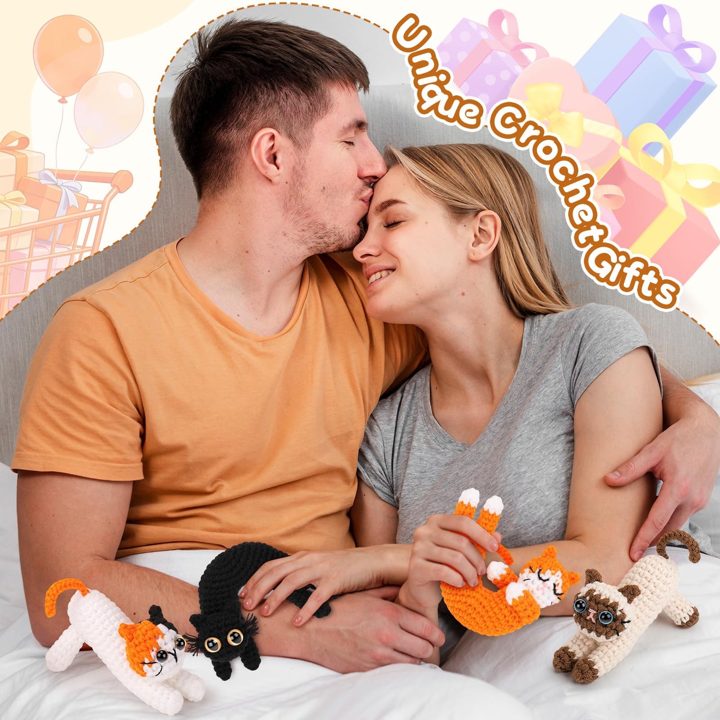 Crochet Kit for Beginners - 4 PCs Cat Crochet Kits with Step-by-Step Video Tutorials, Beginner Crochet Kit for Adults Kids, Learn to Crochet Animal Kit, Creative Crochet Gift for Cat Lovers