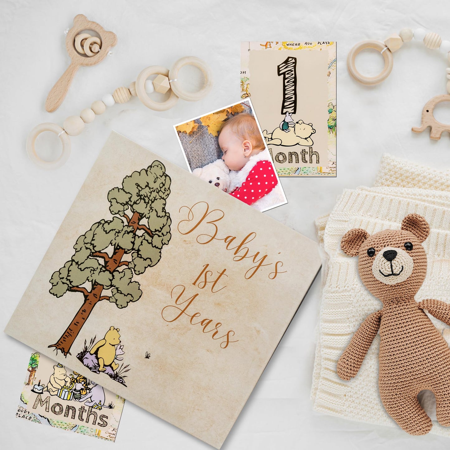Baby Book Keepsake Memory Book (9.5”x8.5”), Hardcover Album w/Enclosed Spiral Binding, Baby Photo Albums w/Winnie the Pooh Graphics & Milestone Cards, Scrapbook Album