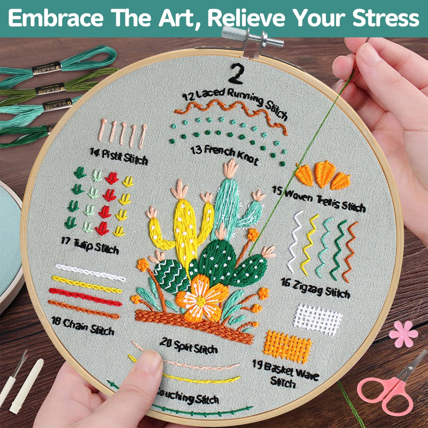 Meyocky Embroidery Kit for Beginners, 4 Pack Starter Embroidery Kits for Adults Learn 31 Stitches with Simple Patterns, Step-by-Step Video Stitch Practice Sampler Kit,Gift for Women Craft Lovers