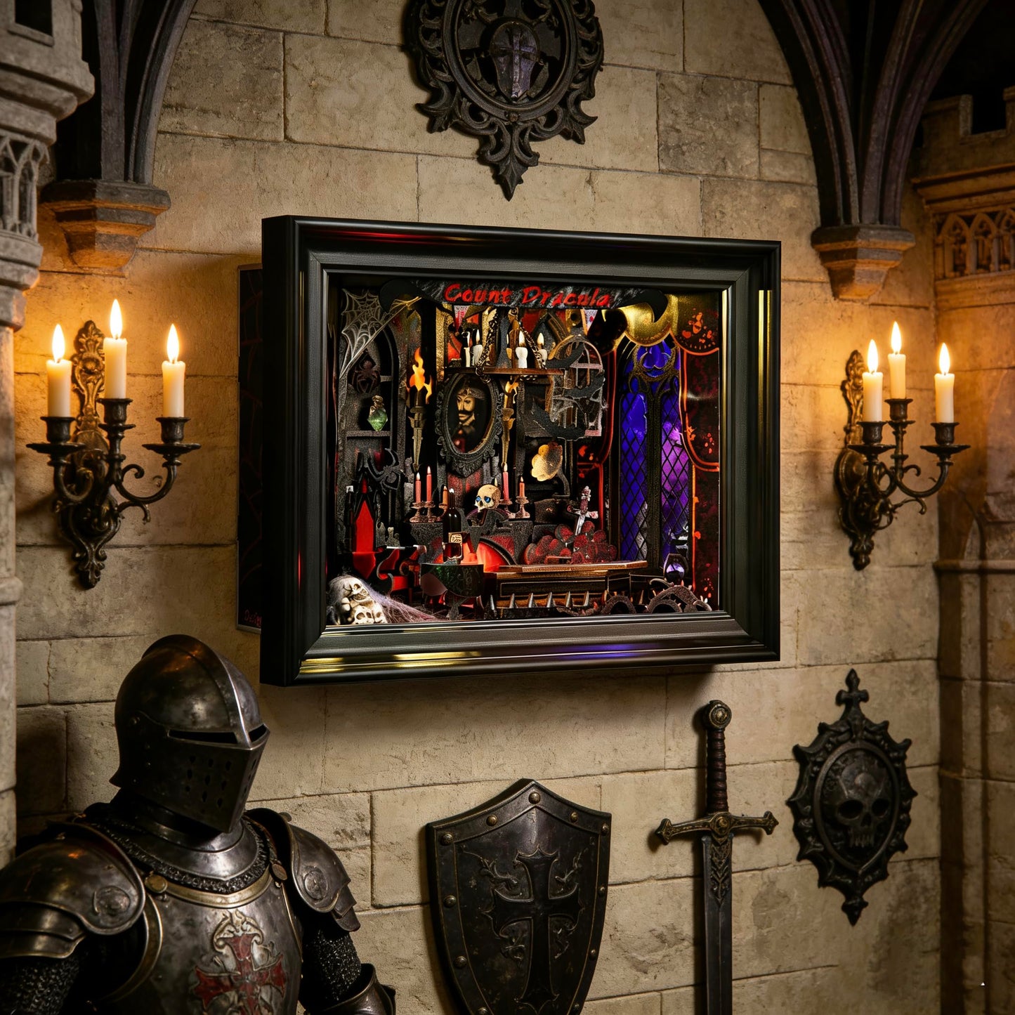ETKVR Book Nook Kit, Picture Frame Booknook, Wall Mounted Miniature Dollhouse Kit, DIY 3D Wooden Puzzle for Home Bookshelf Decoration - Vampire Count Dracula