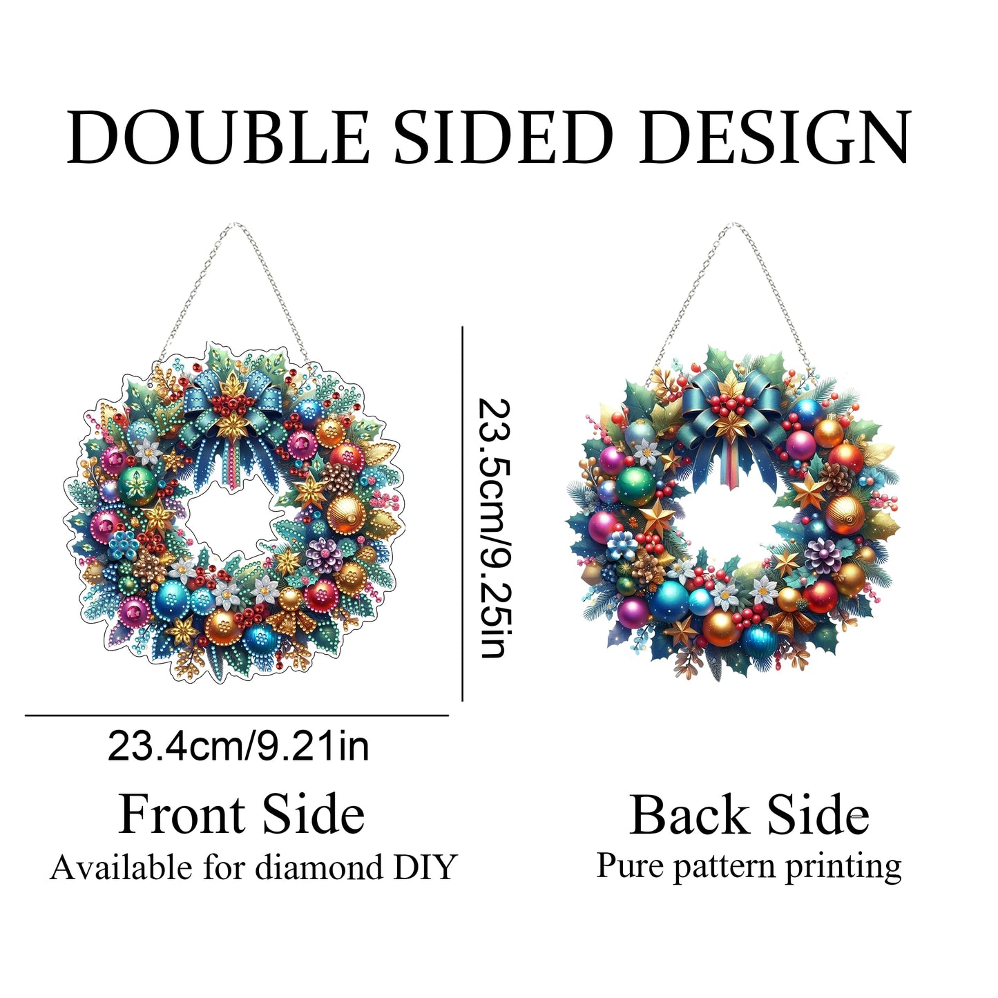 JJFox Diamond Art Hanging Kit for Adult,Special Shaped Rhinestone,Double Sided 5D DIY Acrylic Diamond Art Painting Window Pendants Home Garden Wall Hanging Kits Hanging Ornament (Christmas Wreath)