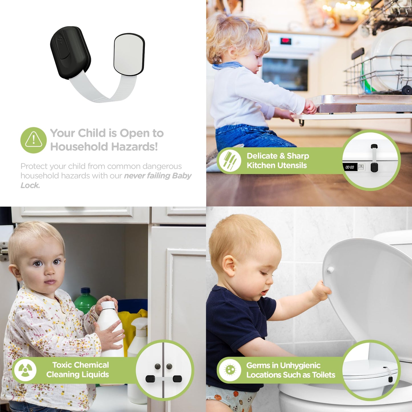 Baby Proofing Child Safety Locks (16 Pack) by Skyla Homes - The Safest, Quickest and Easiest 3M Adhesive Cabinet Latches, No Screws & Magnets, Multi-Purpose for Furniture, Kitchen, Ovens, Toilet Seats