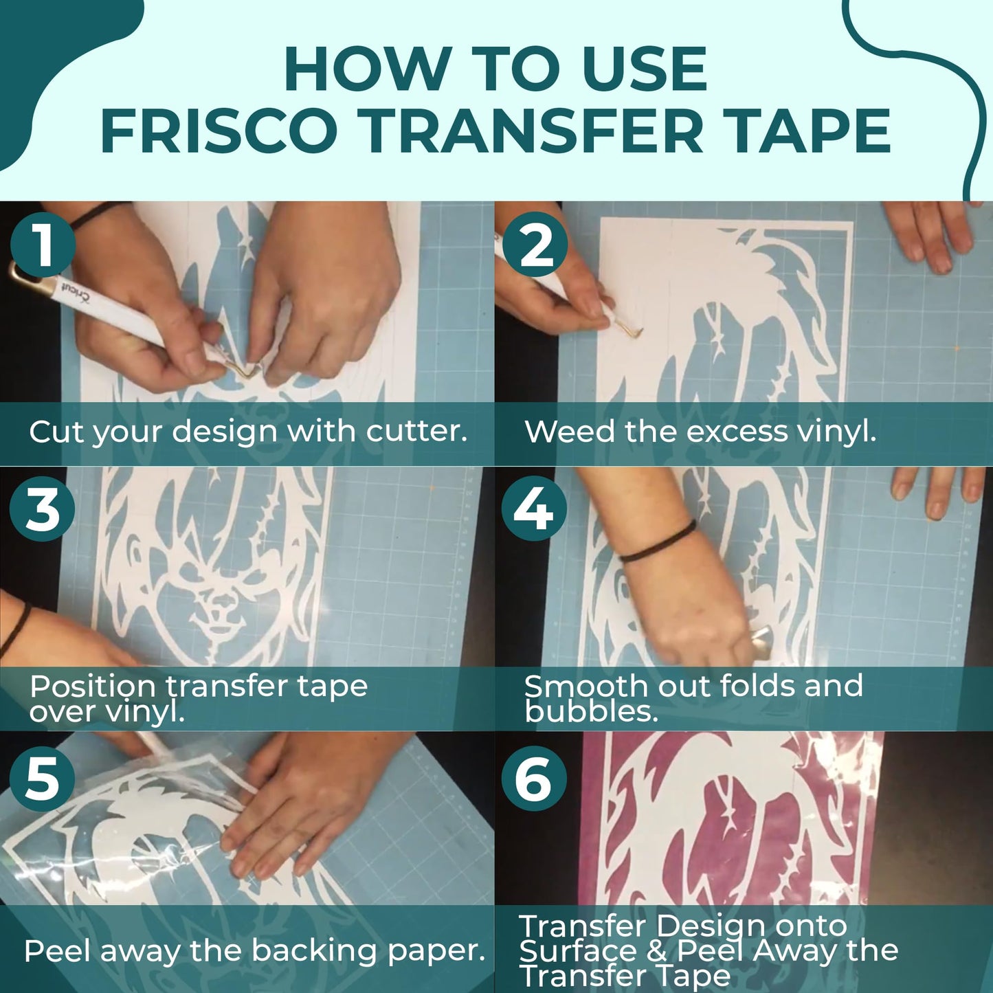 Frisco Craft Clear Transfer Tape for Vinyl Roll – Lay Flat Application Tape, Cricut & Silhouette, Medium Tack Transfer Paper for Decals, Stickers, Clear Contact Paper for Permanent Vinyl 12" x 50 Ft