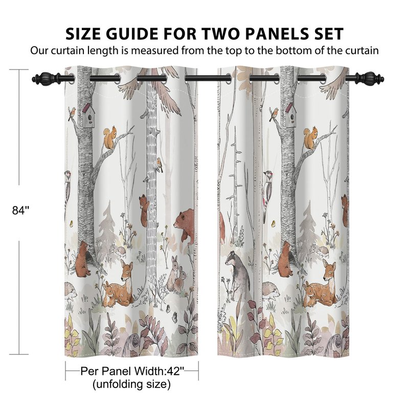GICDSU Kids Blackout Curtains for Nursery, Boy's Woodland Animal Print Curtains for Bedroom, Cartoon Room Darkening Window Drapes 2 Panels Set, White, 42W x 84L