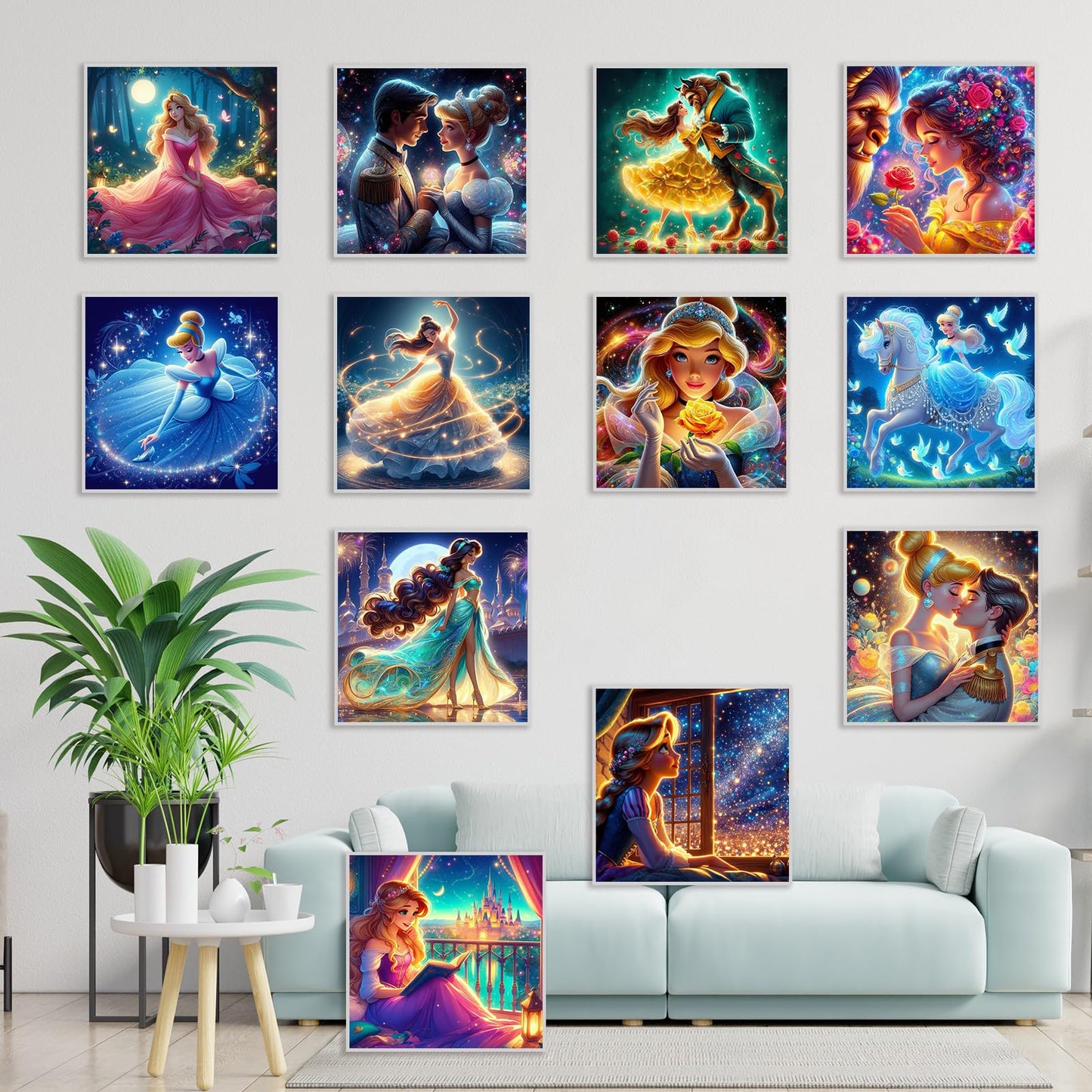 KEYRANKE 12 Pack Diamond Painting Kits for Adults 5D DIY Princess Diamond Art Kit Paint with Round Full Drill Diamonds for Beginners Gem Paintings Art for Home Wall Decor Gifts(12X12 Inch)