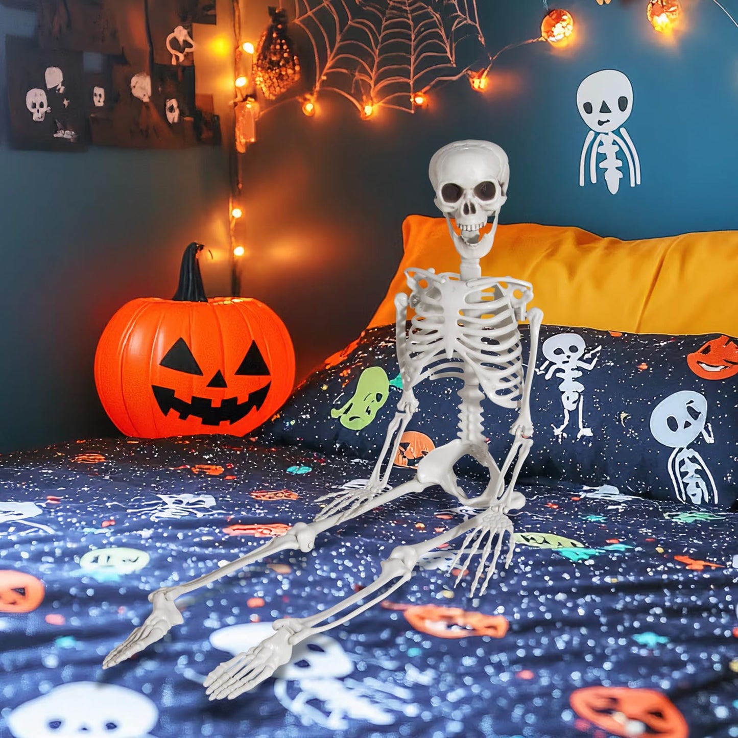 Kukooka 3ft Halloween Skeleton Decor Plastic Life Size Full Body Human Bones with Movable Joints for Halloween Decoration (1 Piece)
