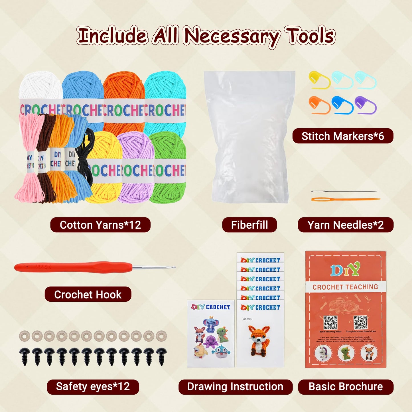 Allaugh Crochet Kit for Beginners Kids: 6pcs Cute Animal Crochet Set Knitting Gift for 8-12 Year Old - Easy to Learn with Step-by-Step Video Tutorials Hook Yarn for Crocheting - DIY Birthday Presents