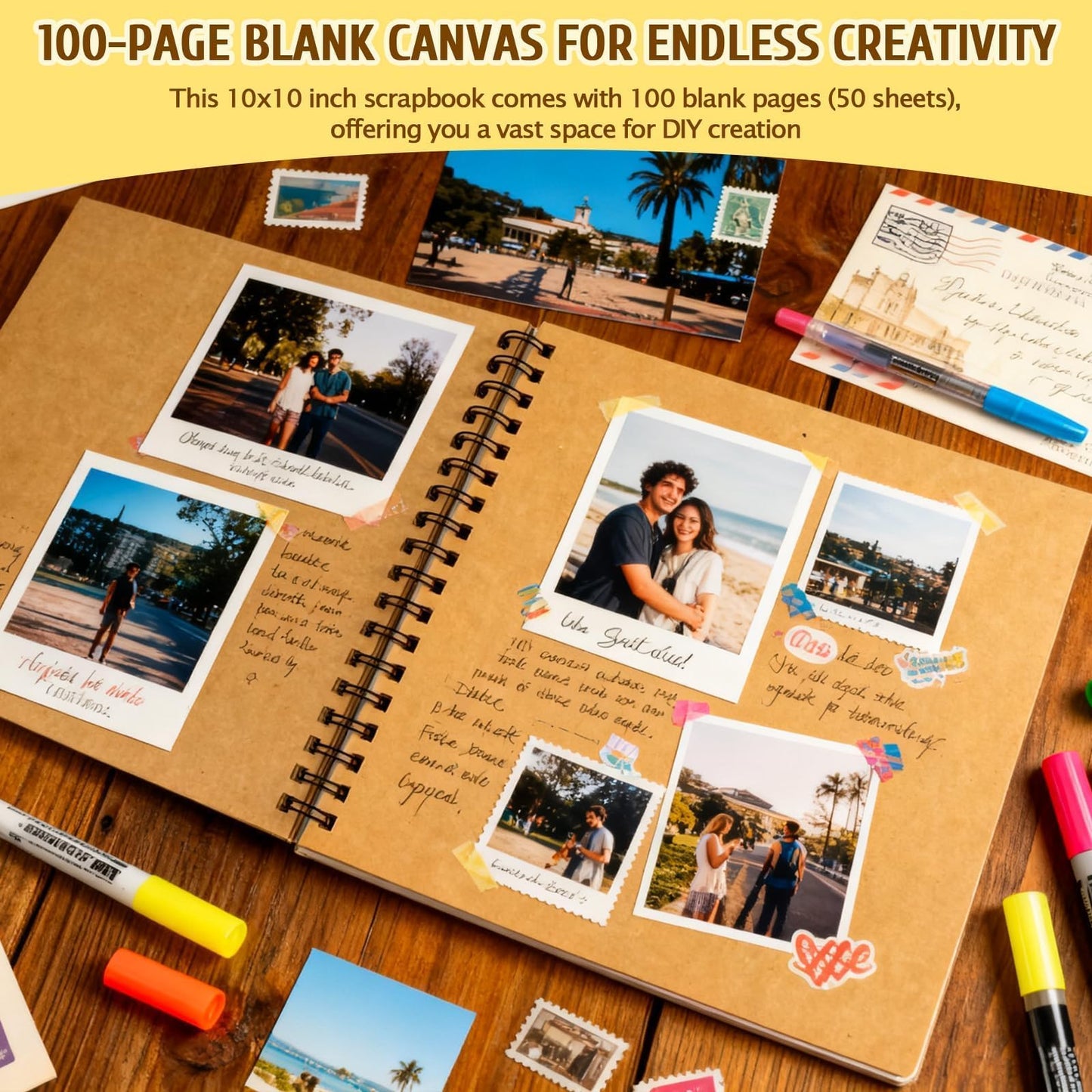 UPlama 10x10 Inch Scrapbook Album 100 Pages, Hardcover Kraft Photo DIY Memory Book with Spiral Binding for Wedding Anniversary Family Photos